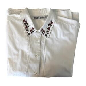 VTG Yves St. Claire White Blouse with Embroidered collar Women's size 14 Large
